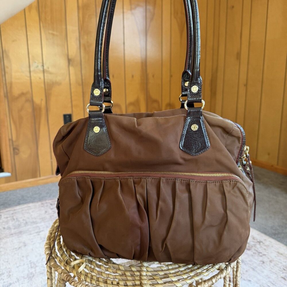 MZ Wallace Brown Nylon Leather Large Top Handle Tote Bag - Picture 2 of 16